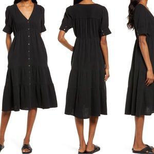 Lightspun Button Front Tiered Midi Dress